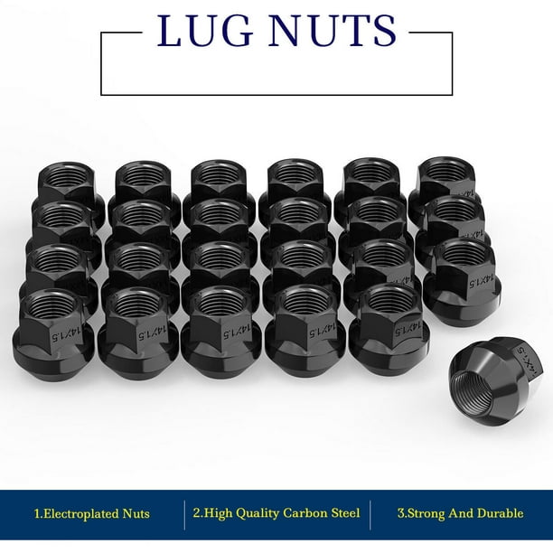 20 Black Bulge Acorn Lug Nuts 1.75/" Tall 14x1.5 Cone Seat For Aftermarket Wheels